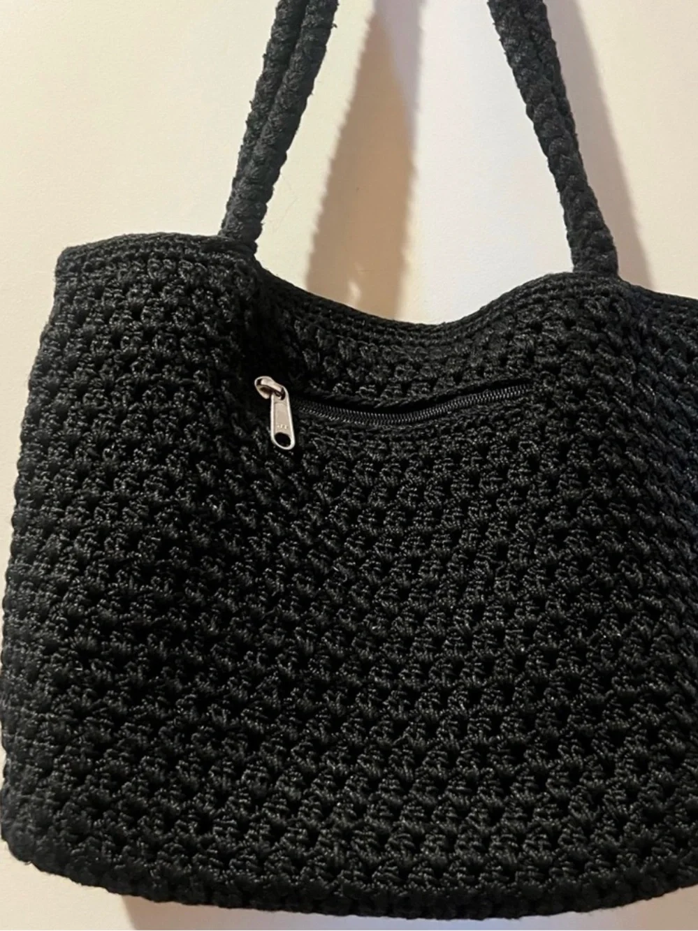 Luna Black Crochet Woven Shoulder Bag Braided Strap